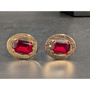 Vintage Swank Signed Gold Tone Red CrystaCufflinks Pentagon Hallmark